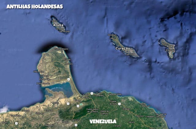 Curaçao - Mapa das Antilhas Holandesas. Aruba e Curaçao agora são países independentes da Holanda