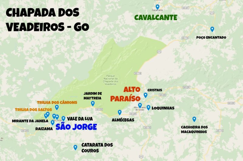 Mapa Chapada dos Veadeiros: Principais Atrativos e Pontos Turísticos