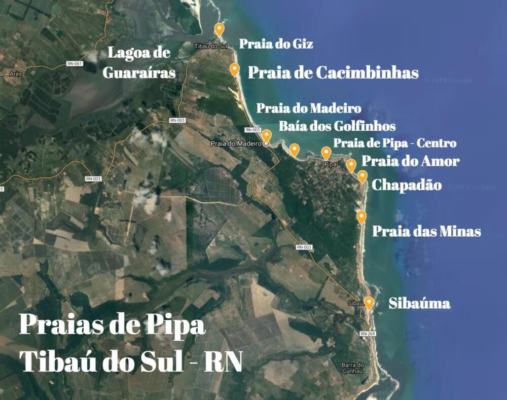 O que fazer em Pipa RN: Melhores Praias - Mapa Mapa Praias de Pipa RN - O que fazer em Pipa
