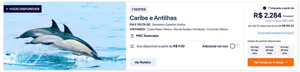 Cruzeiro no Caribe: Preços